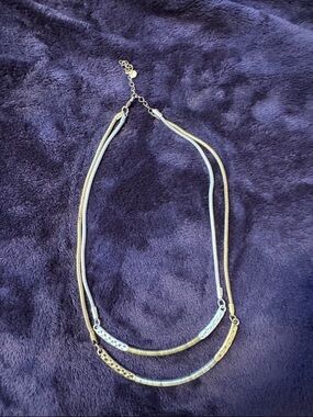 Two-Tone Gold and Silver Layered Bar Necklace - Women Jewelry